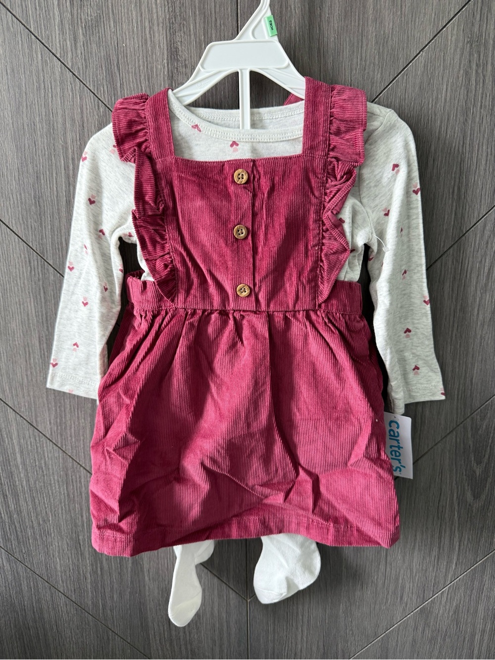 Carter's Valentines Day Pink Corduroy Ruffle Pinafore Dress Set